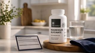 Magnesium glycinate Supplement Facts label showing serving size and elemental magnesium amount.