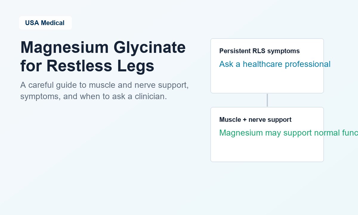 Magnesium glycinate for restless legs explained carefully as muscle and nerve support, not treatment.