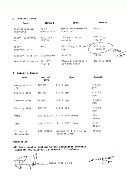 USA Medical Magnesium Glycinate laboratory test report page 2
